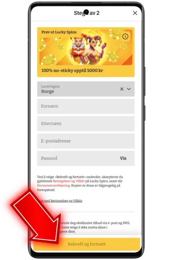 Lucky Spins Fyll inn steg 1 av 2