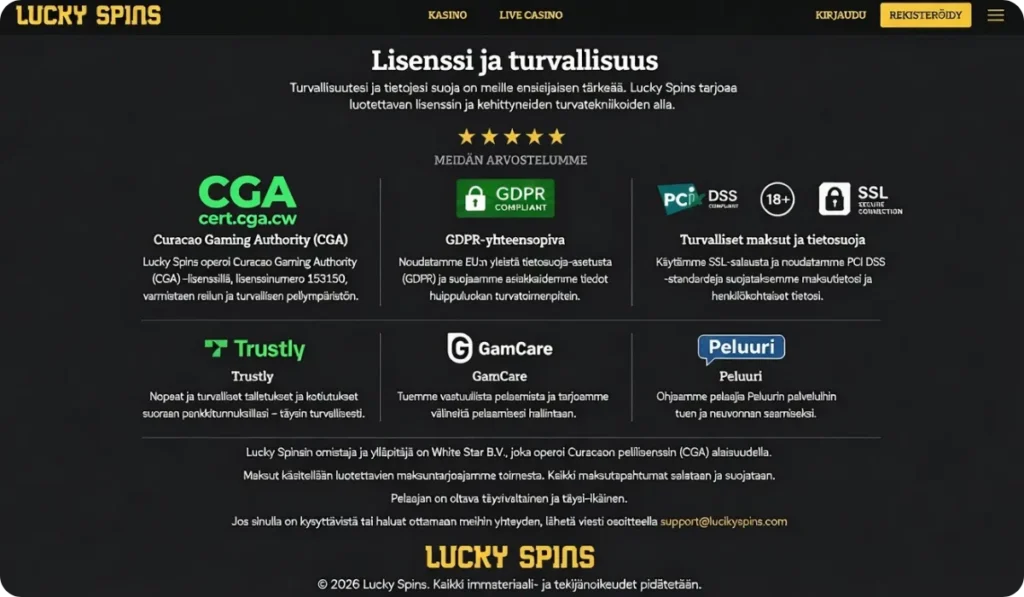 Lucky Spins Lisenssi ja turvallisuus