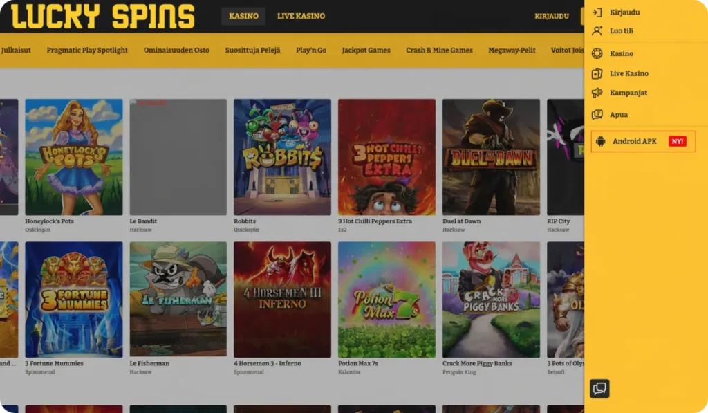 mobiili ja sovellus Lucky Spins