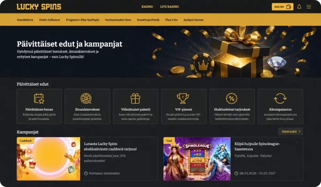 Päivittäiset edut ja kampanjat Lucky Spins